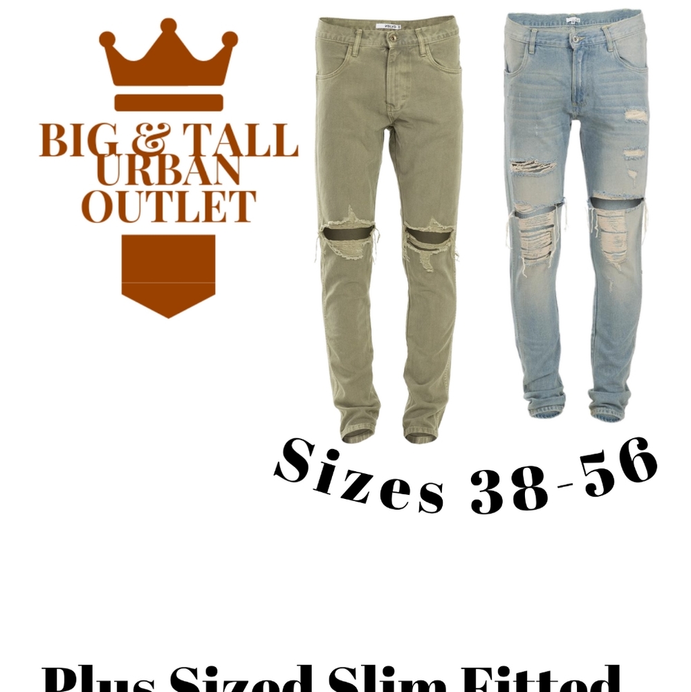 Mens Plus-sized Slim Fit Ripped Jeans